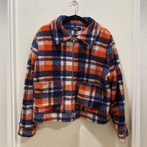 Lulu's Navy Blue and Orange Sherpa Style Teddy Jacket